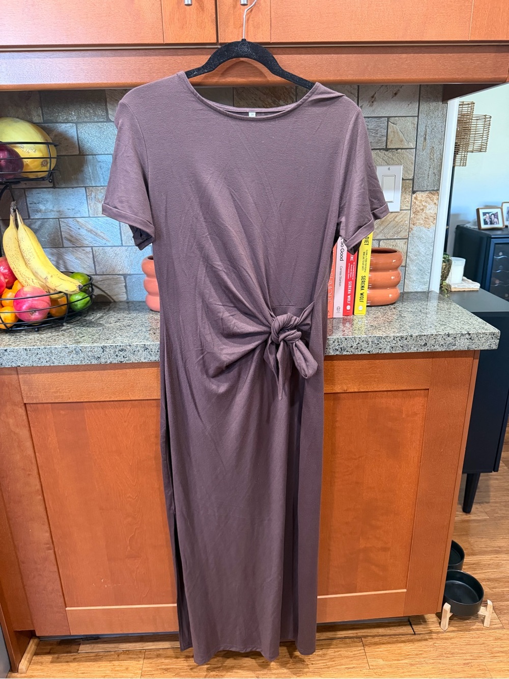 Women's Knot-Front Short Sleeve Dress in Brown